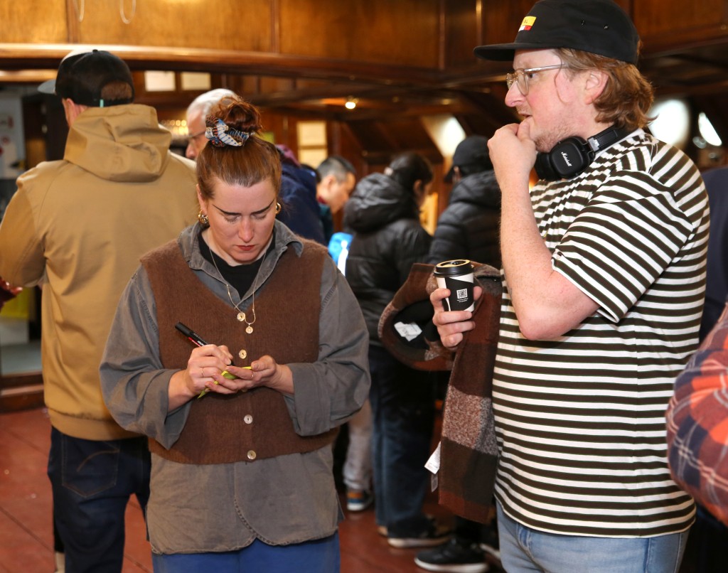 Two people at public engagement event on SB Will 7 March